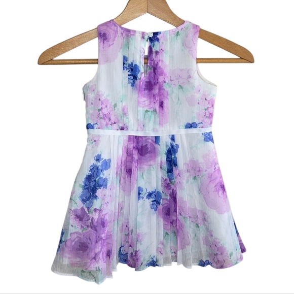 Janie and Jack | Purple White Blue Floral Chiffon A-Line Pleated Dress Size 2T - Picture 6 of 6